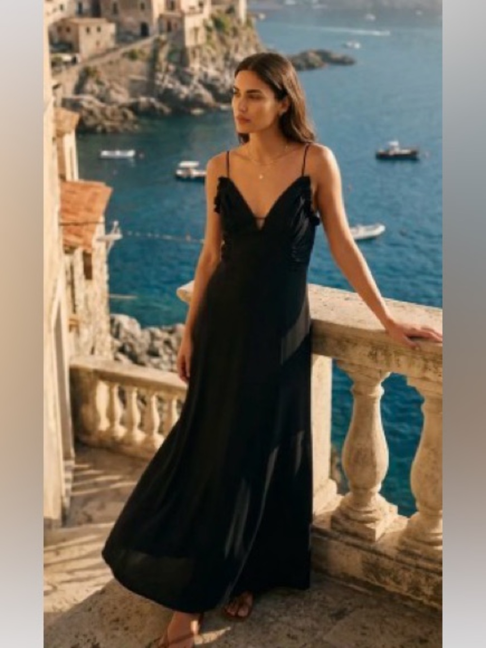 ZARA Elegant Black Spaghetti-Strap Maxi Dress     NWT